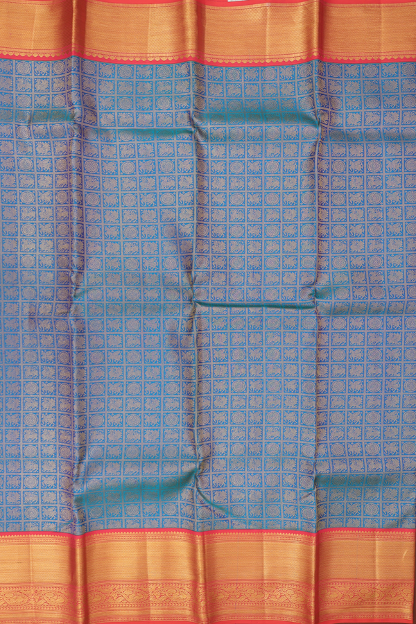 Kanchipuram Silk Saree In Teal Blue With Brocade Design