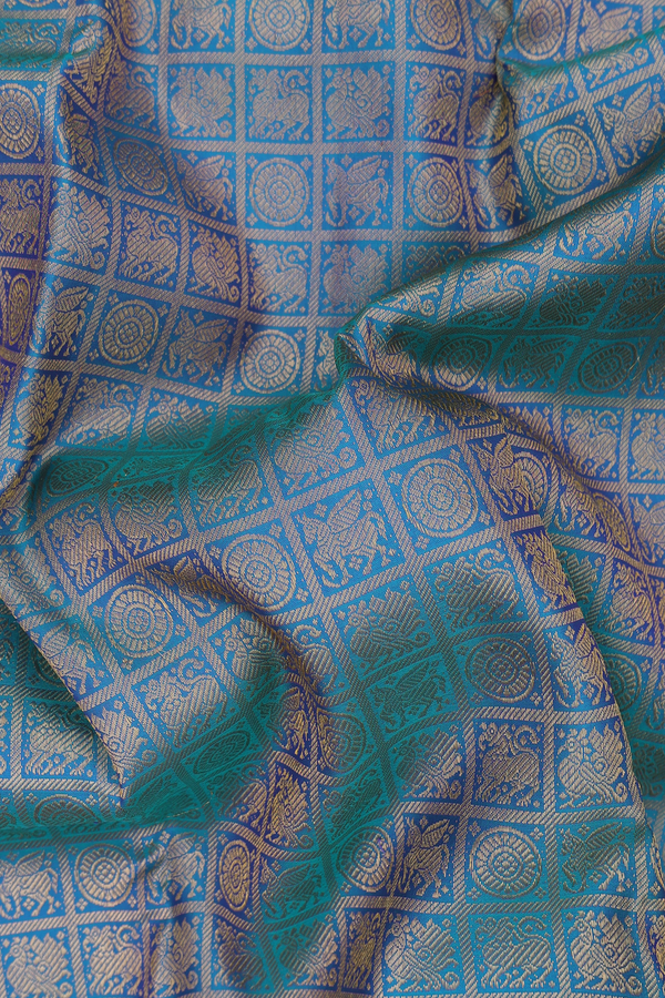 Kanchipuram Silk Saree In Teal Blue With Brocade Design