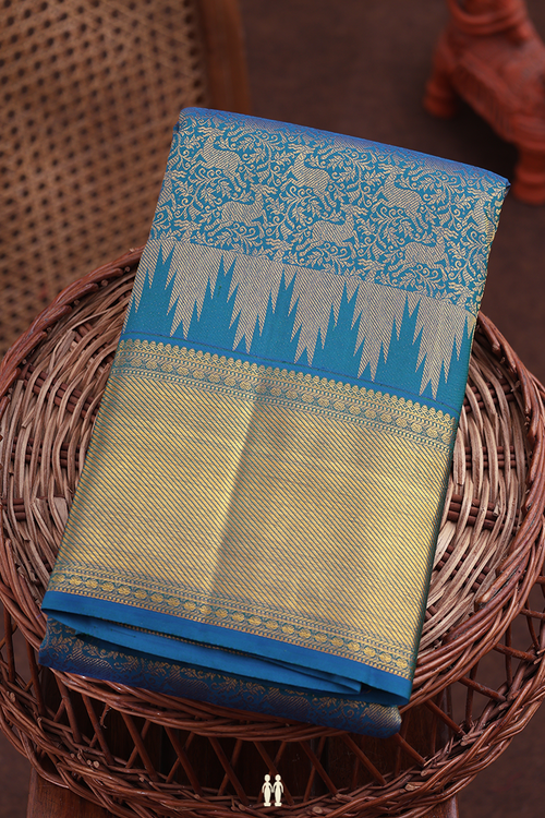 Kanchipuram Silk Saree In Cobalt Blue With Brocade Design