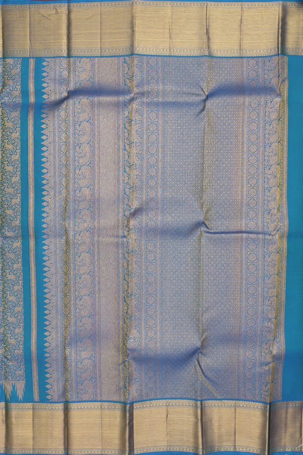 Kanchipuram Silk Saree In Cobalt Blue With Brocade Design