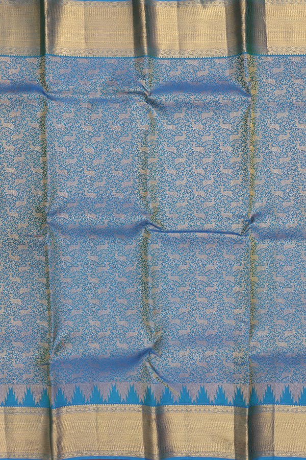 Kanchipuram Silk Saree In Cobalt Blue With Brocade Design