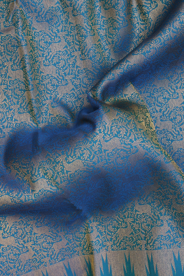 Kanchipuram Silk Saree In Cobalt Blue With Brocade Design