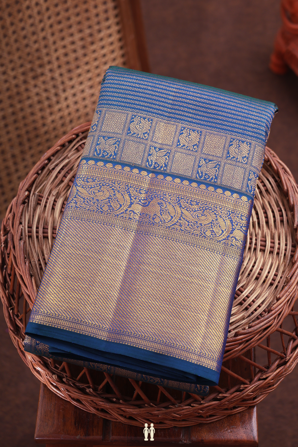 Kanchipuram Silk Saree In Oxford Blue With Brocade Design