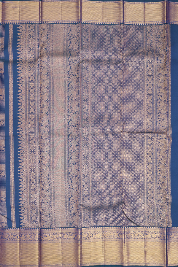 Kanchipuram Silk Saree In Oxford Blue With Brocade Design