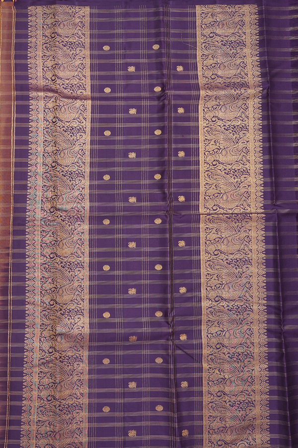 Kanchipuram Silk Saree In Cream Color With Checks Design