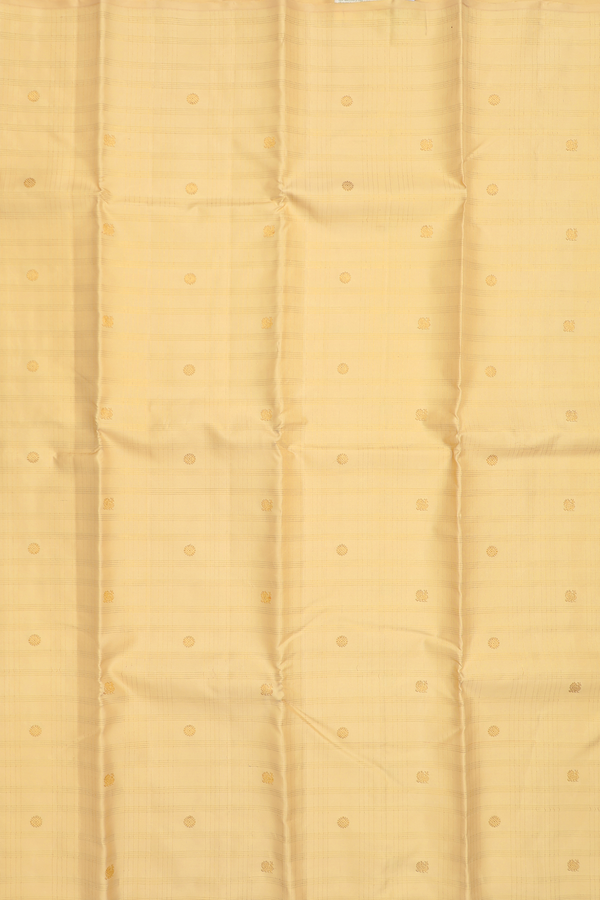 Kanchipuram Silk Saree In Cream Color With Checks Design