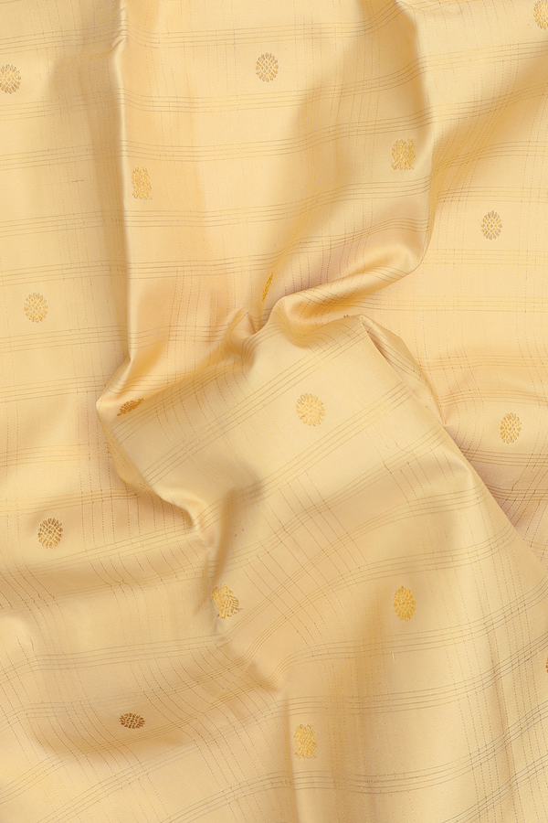 Kanchipuram Silk Saree In Cream Color With Checks Design