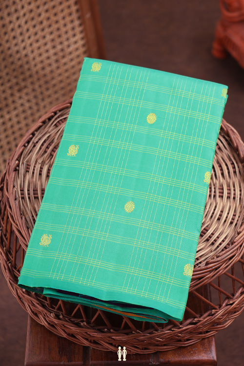 Kanchipuram Silk Saree In Aqua Green With Checks Design