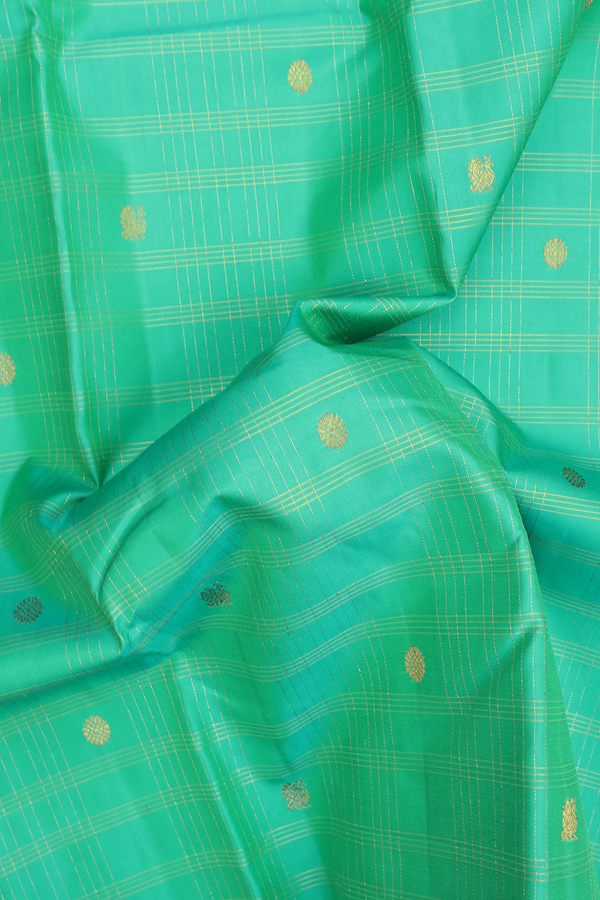 Kanchipuram Silk Saree In Aqua Green With Checks Design