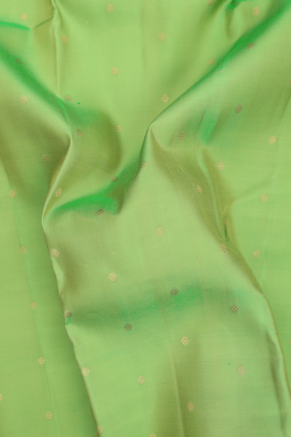 Kanchipuram Silk Saree In Parrot Green With Floral Buttis