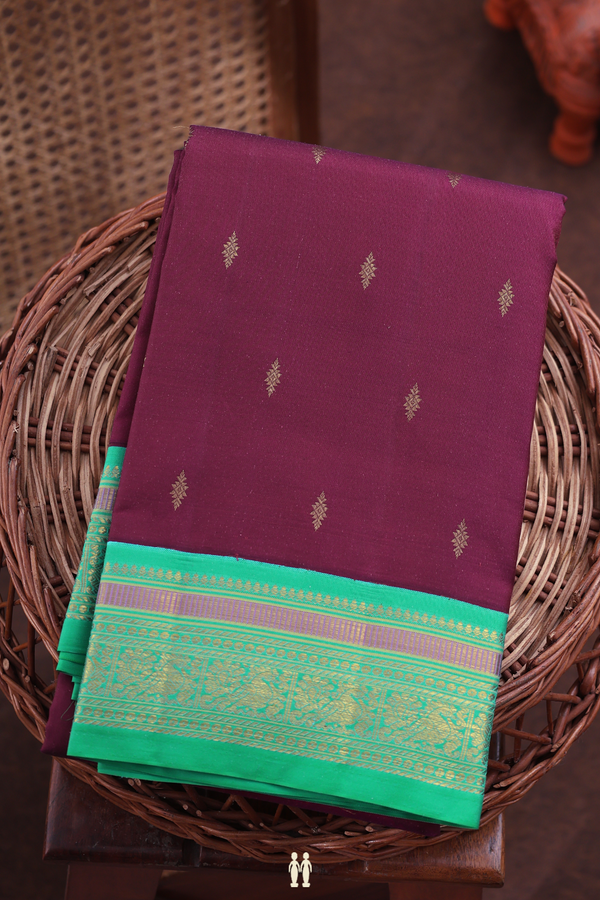 Kanchipuram Silk Saree In Berry Purple With Zari Buttas
