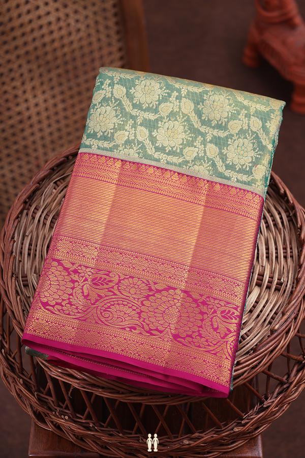 Kanchipuram Silk Saree In Tissue Green With Floral Design