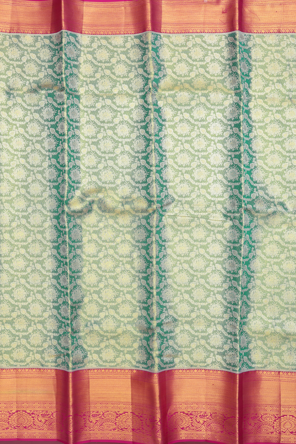 Kanchipuram Silk Saree In Tissue Green With Floral Design