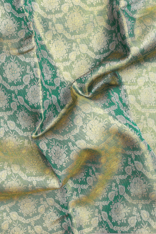 Kanchipuram Silk Saree In Tissue Green With Floral Design