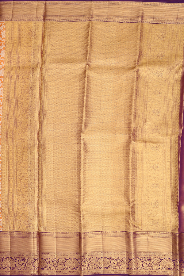 Kanchipuram Silk Saree In Orange With Floral Design