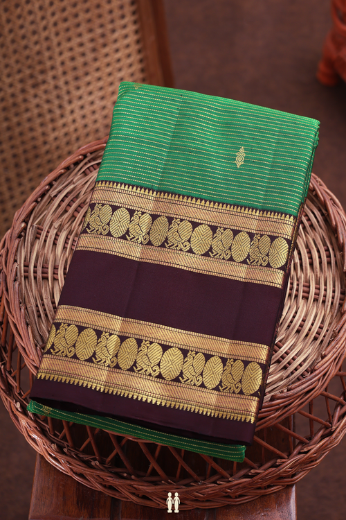 Kanchipuram Silk Saree In Green With Stripes Design