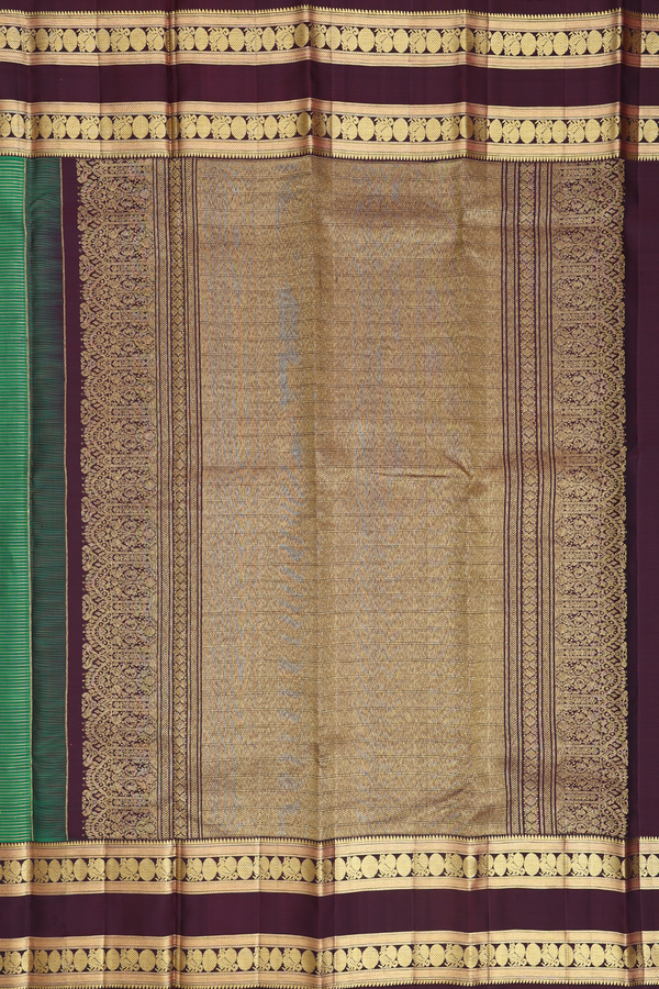 Kanchipuram Silk Saree In Green With Stripes Design