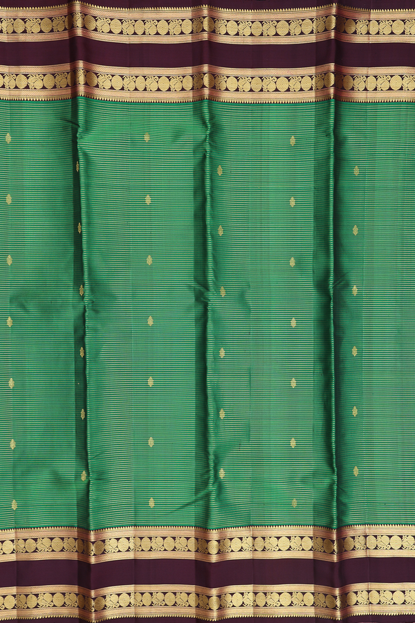 Kanchipuram Silk Saree In Green With Stripes Design