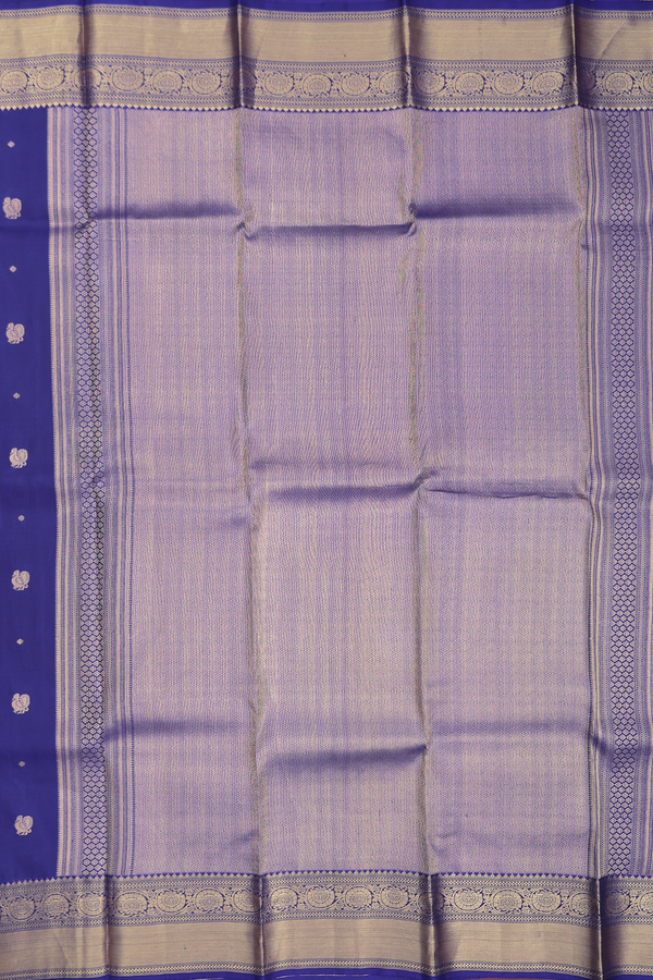 Kanchipuram Silk Saree In Royal Blue With Peacock Buttas