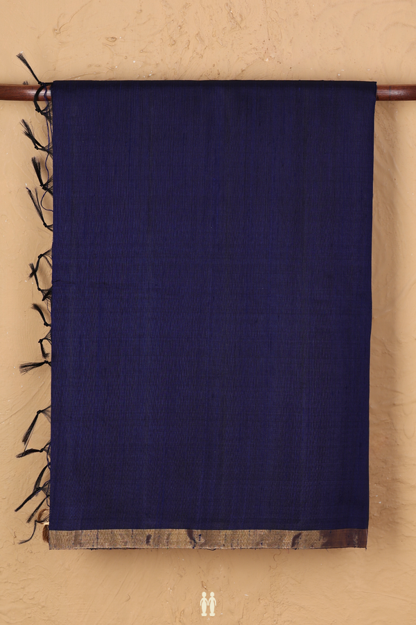 Raw Silk Saree In Navy Blue With Zari Border