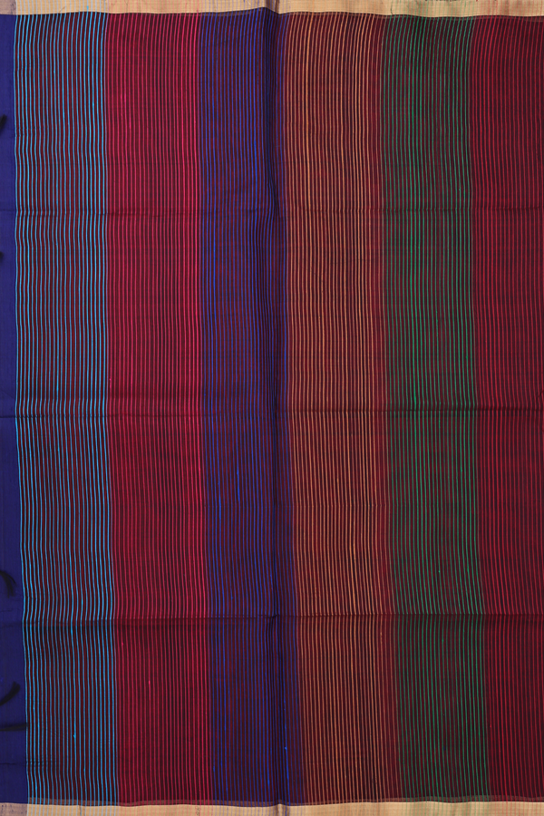 Raw Silk Saree In Navy Blue With Zari Border
