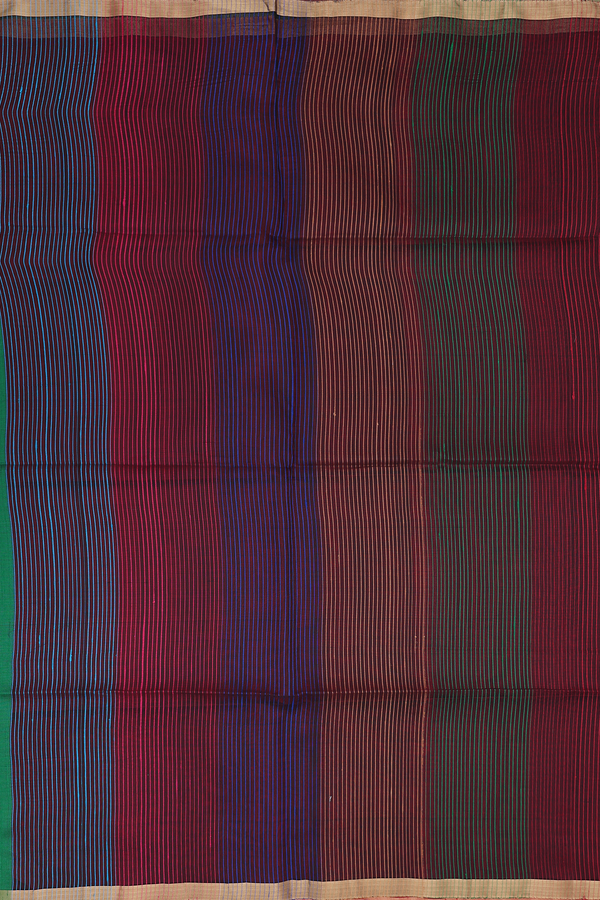 Raw Silk Saree In Emerald Green With Zari Border