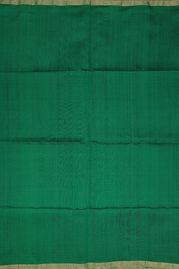 Raw Silk Saree In Emerald Green With Zari Border