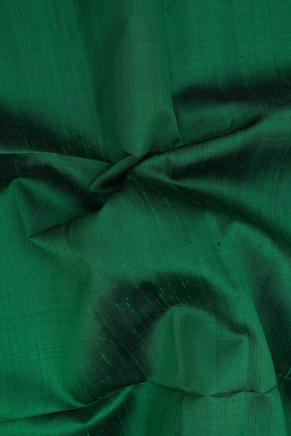 Raw Silk Saree In Emerald Green With Zari Border