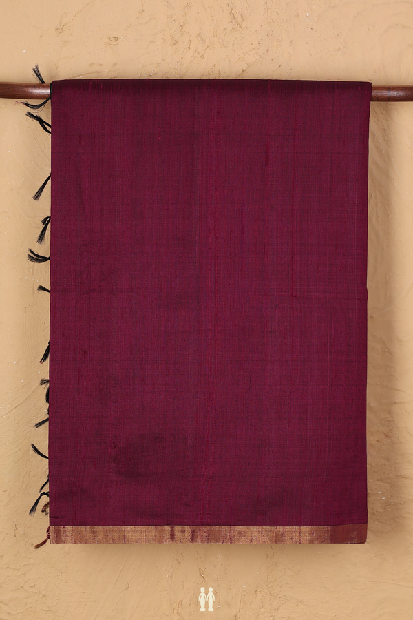 Raw Silk Saree In Plain Plum Purple With Zari Border