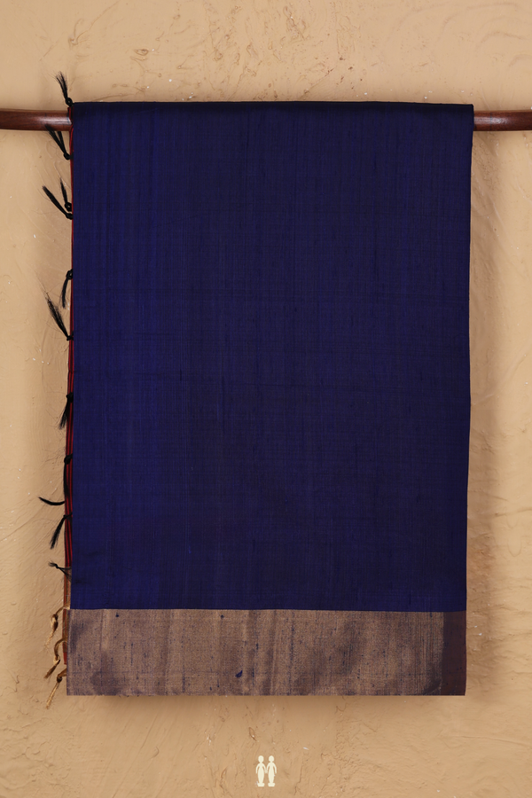 Raw Silk Saree In Royal Blue With Bavanchi Border