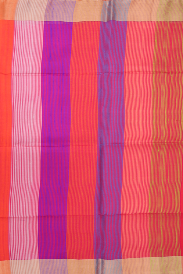 Raw Silk Saree In Coral Orange With Zari Border