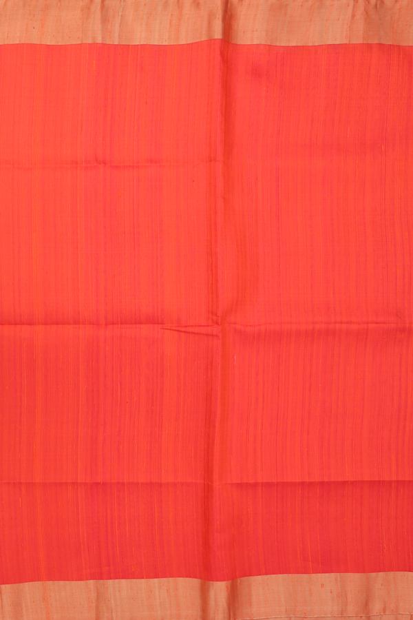 Raw Silk Saree In Coral Orange With Zari Border