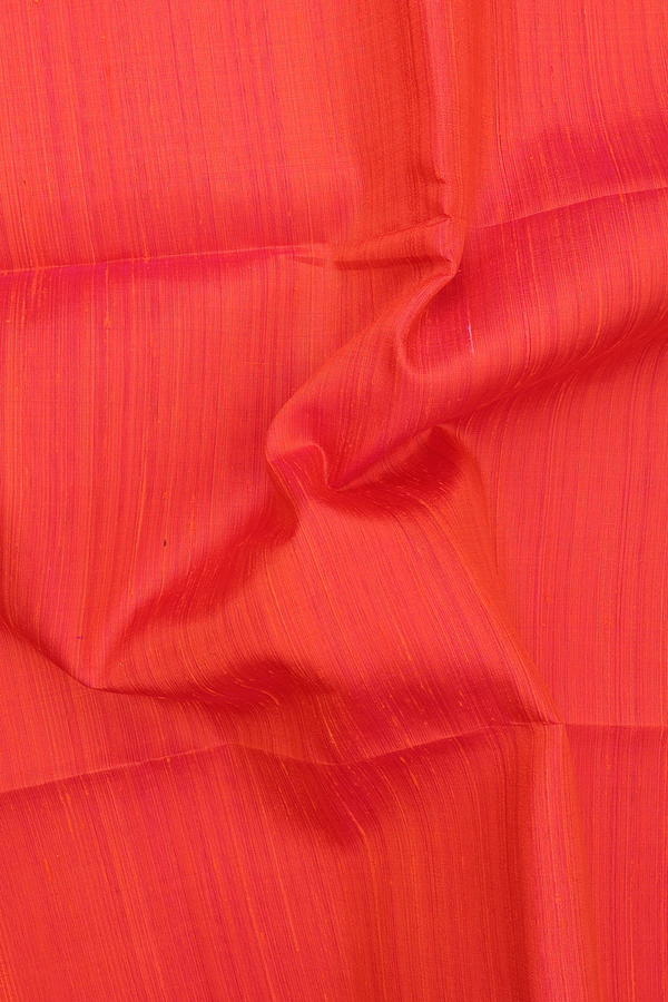 Raw Silk Saree In Coral Orange With Zari Border