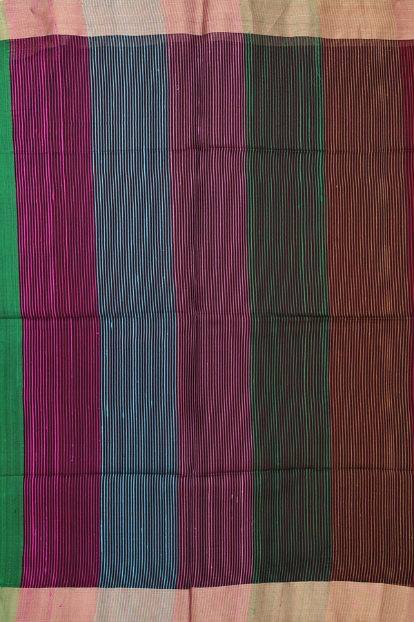 Raw Silk Saree In Plain Parrot Green With Bavanchi Border