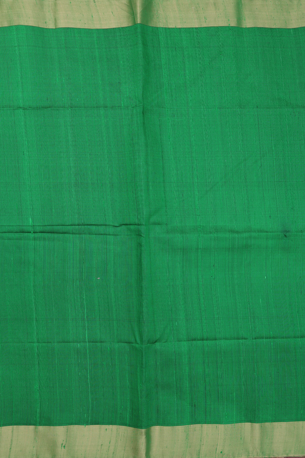 Raw Silk Saree In Plain Parrot Green With Bavanchi Border