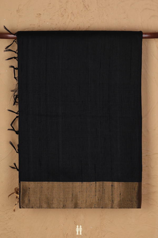 Raw Silk Saree In Black With Zari Border
