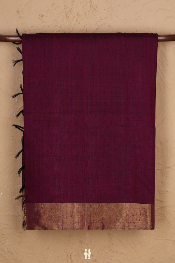Raw Silk Saree In Plain Wine Purple With Bavanchi Border