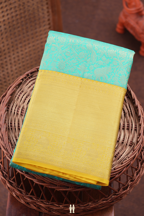 Kanchipuram Silk Saree In Light Blue With Brocade Design