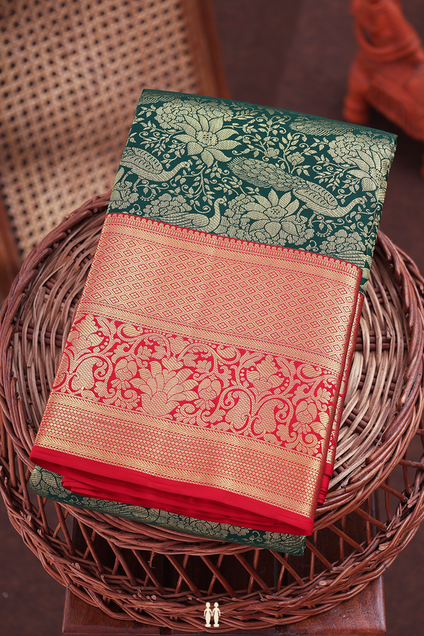 Kanchipuram Silk Saree In Forest Green With Brocade Design