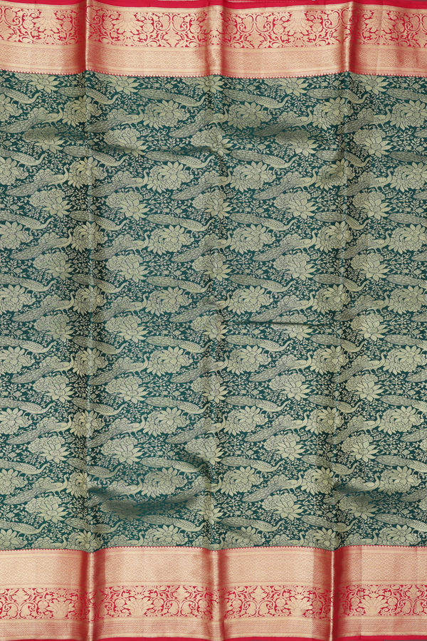 Kanchipuram Silk Saree In Forest Green With Brocade Design