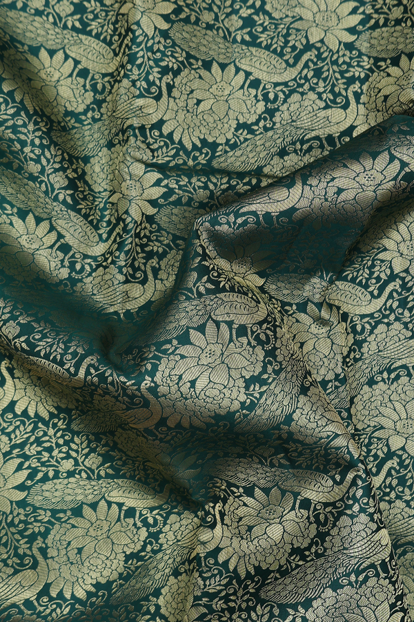 Kanchipuram Silk Saree In Forest Green With Brocade Design