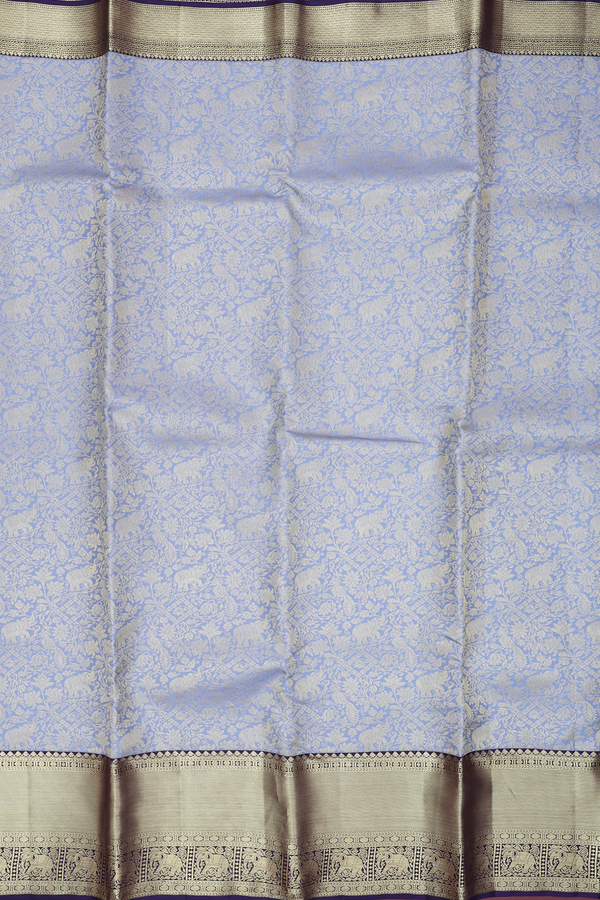 Kanchipuram Silk Saree In Bluish Grey With Vanasingaram Design