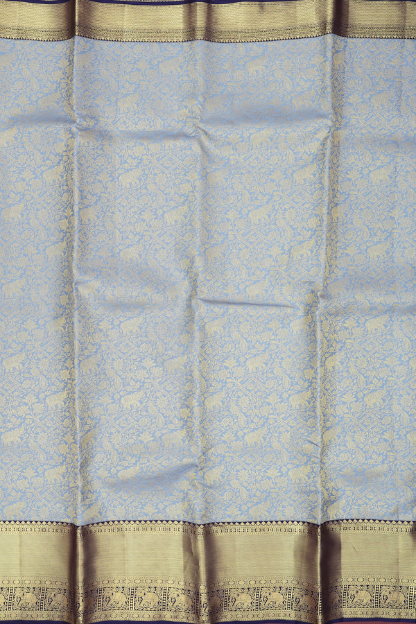 Kanchipuram Silk Saree In Bluish Grey With Vanasingaram Design