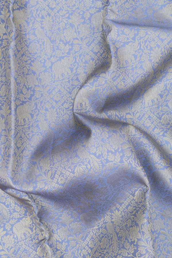 Kanchipuram Silk Saree In Bluish Grey With Vanasingaram Design
