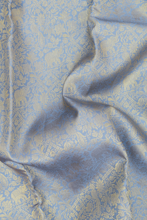 Kanchipuram Silk Saree In Bluish Grey With Vanasingaram Design