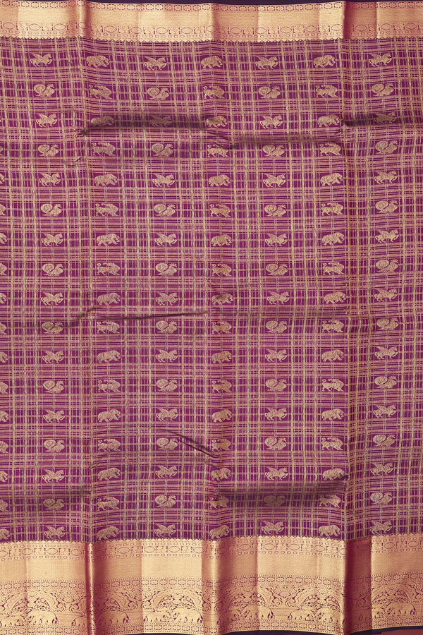 Kanchipuram Silk Saree Dark Burgundy Along Checks With Buttas