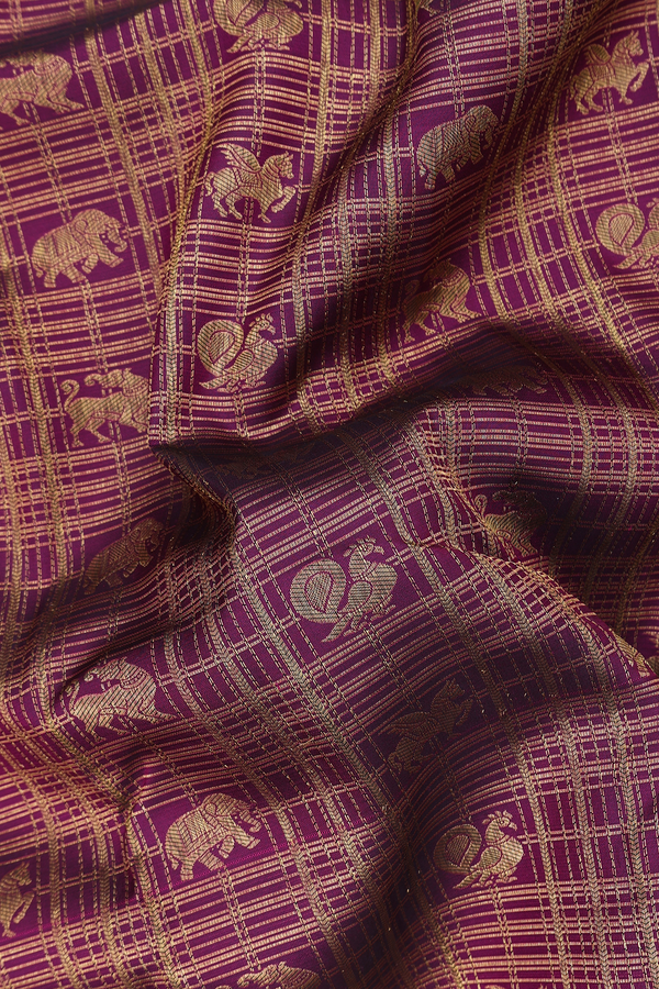 Kanchipuram Silk Saree Dark Burgundy Along Checks With Buttas