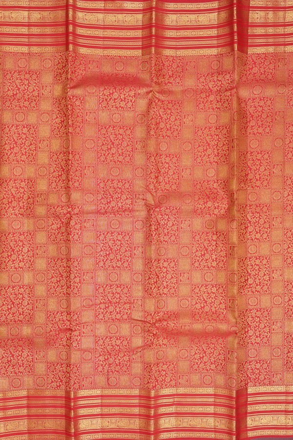 Kanchipuram Silk Saree In Chilli Red With Brocade Design