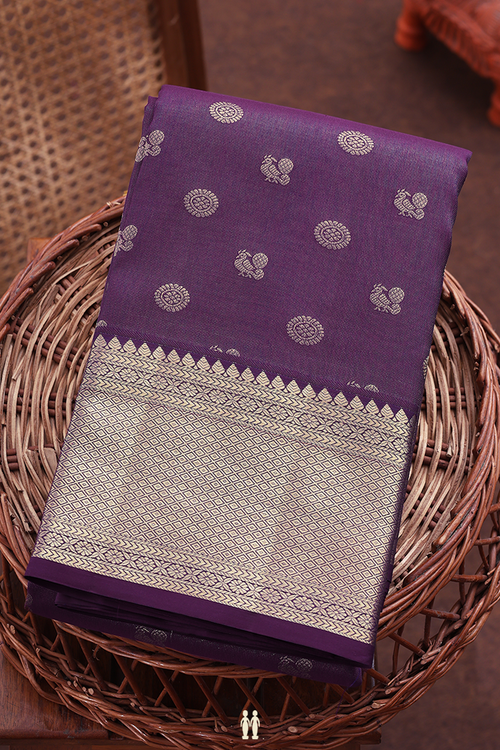 Kanchipuram Silk Saree In Grape Purple With Peacock Buttas