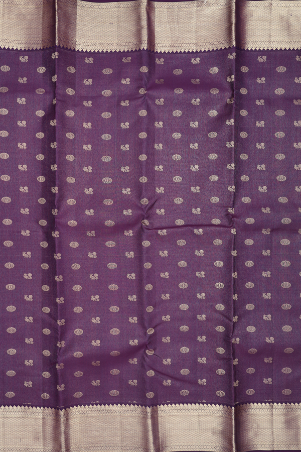 Kanchipuram Silk Saree In Grape Purple With Peacock Buttas